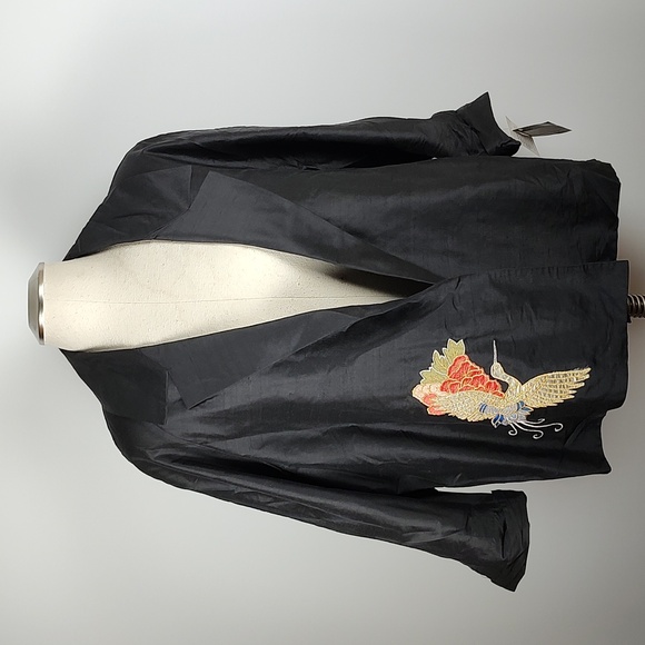 EUC VTG 100% Silk Nira Nira NY Designer Black 2-Piece Suit Embroidered Size XL - Picture 4 of 16